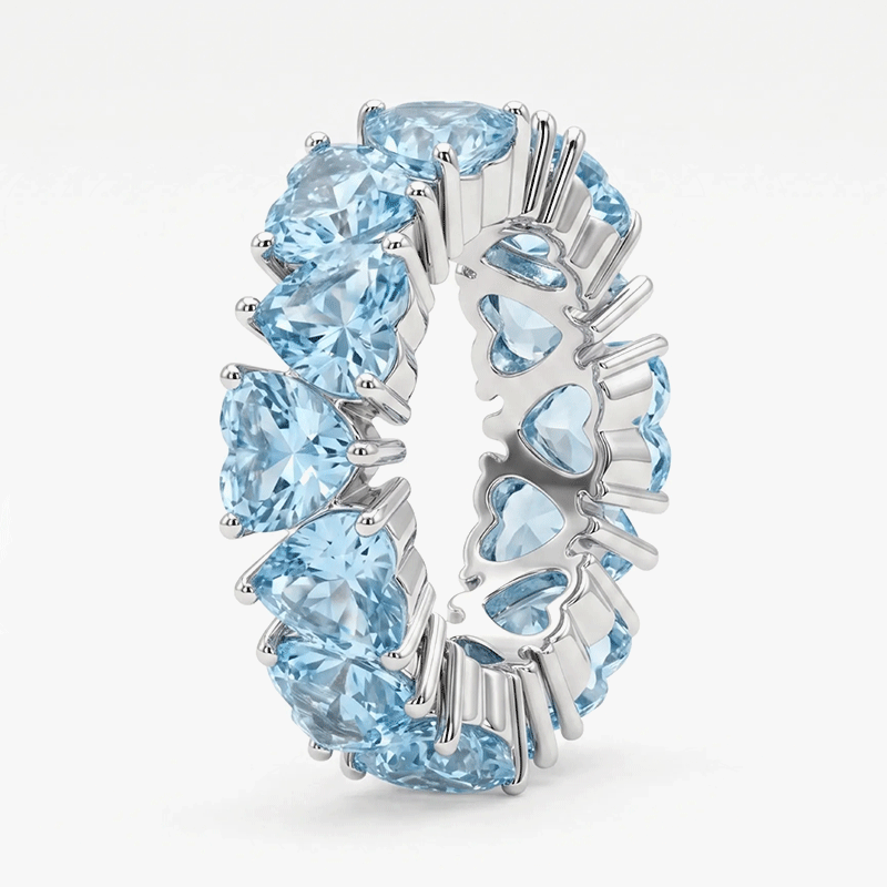 Love Heart Cut Aquamarine Sapphire Eternity Band (2 Color Options)