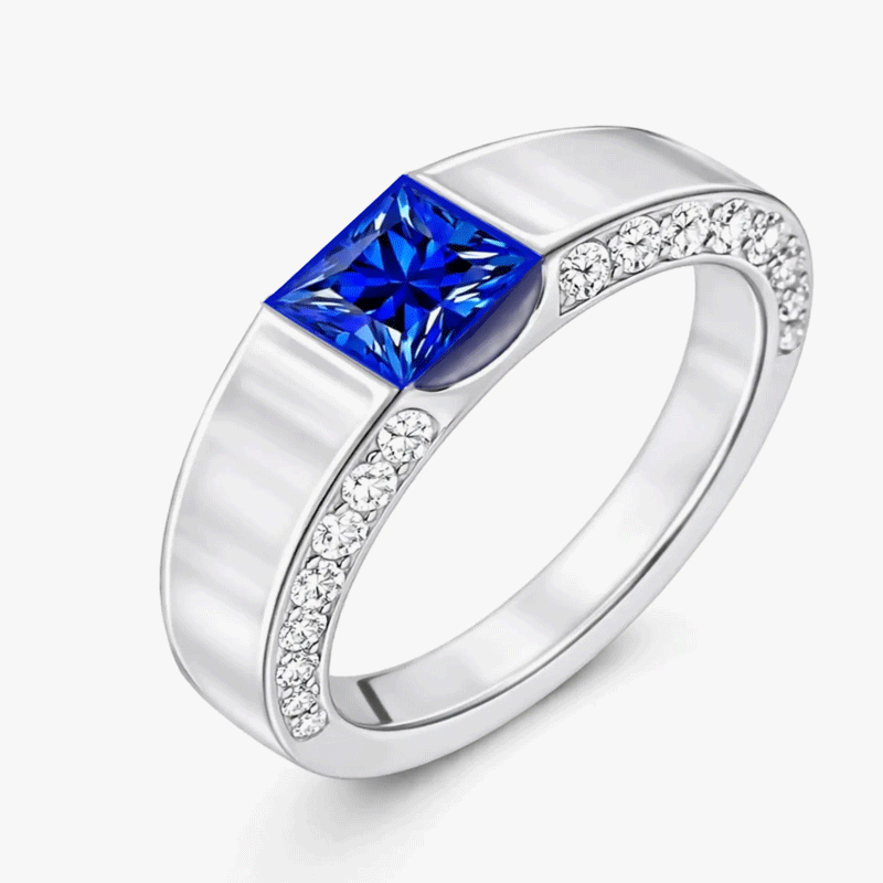 Original Design - 3ct Princess Cut Blue Sapphire & Moissanite Men's Engagement Ring