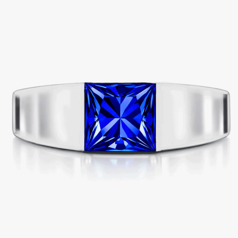 Original Design - 3ct Princess Cut Blue Sapphire & Moissanite Men's Engagement Ring
