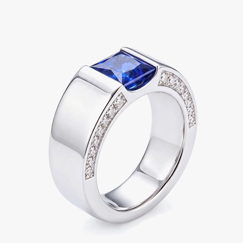 Original Design - 3ct Princess Cut Blue Sapphire & Moissanite Men's Engagement Ring