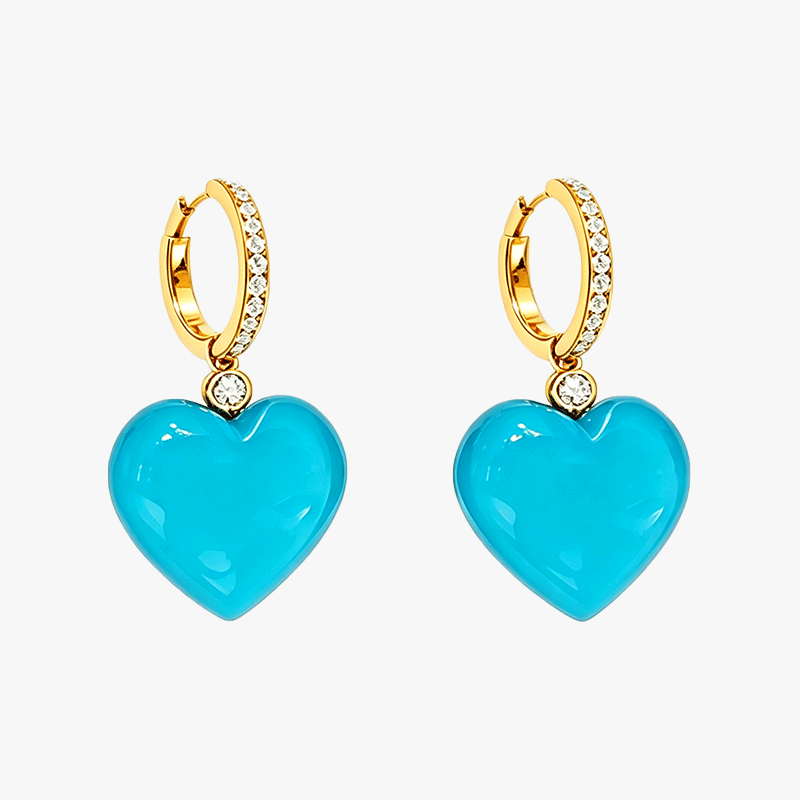 Heart Cut Turquoise & Round Cut White Sapphire Drop & Hoop Earrings