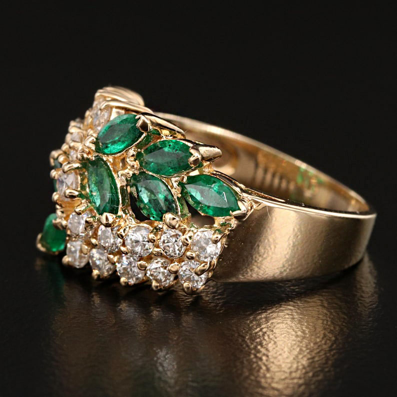 8.25ct Floral Marquise Cut Emerald Sapphire Eternity Ring