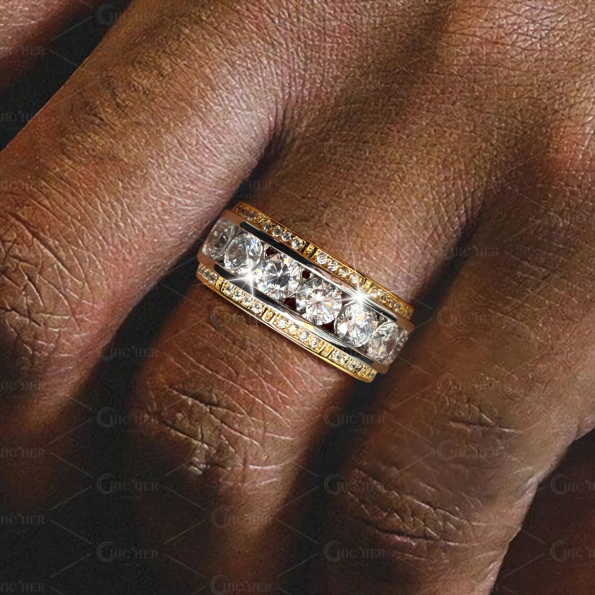 3.5ct Round Cut White Sapphire Men's Eternity Ring