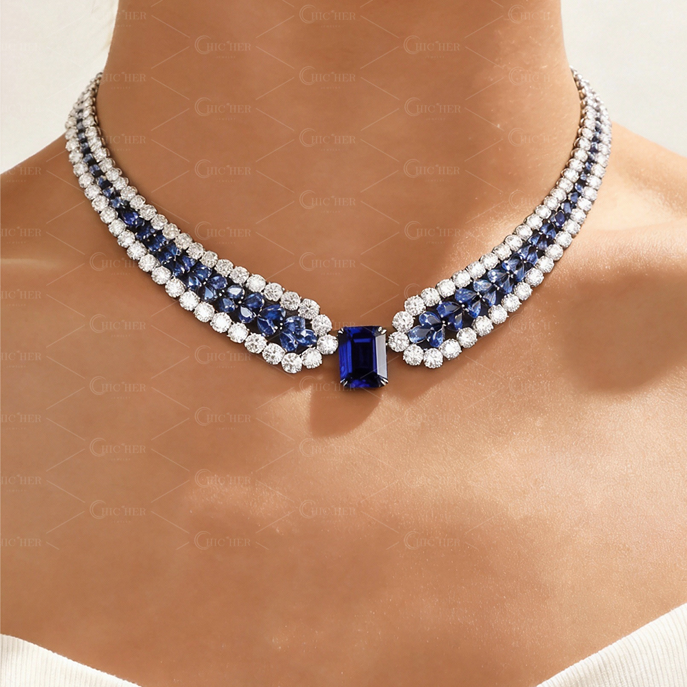 Luxury Sapphire Choker Necklace For Women