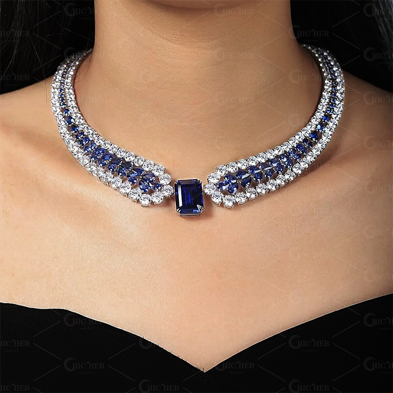 Luxury Sapphire Choker Necklace For Women