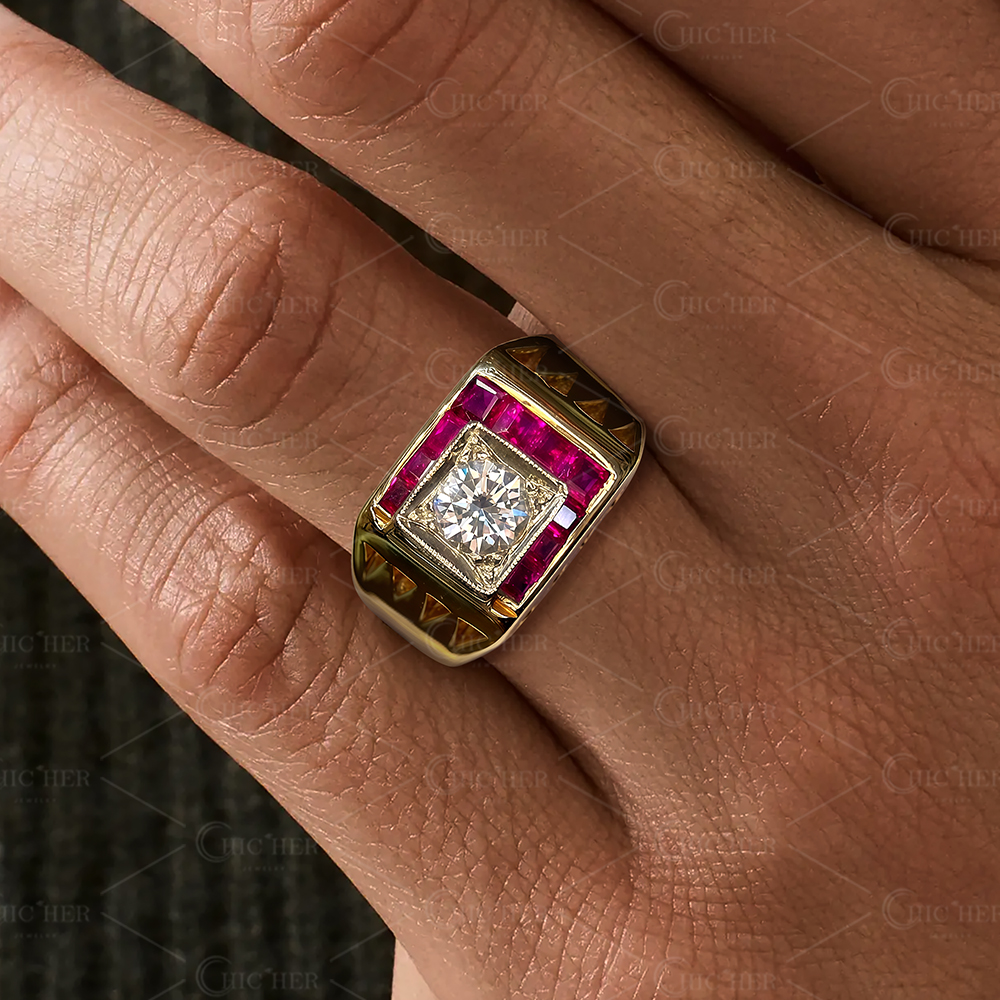 3ct Round Cut Ruby Sapphire Men's Engagement Ring