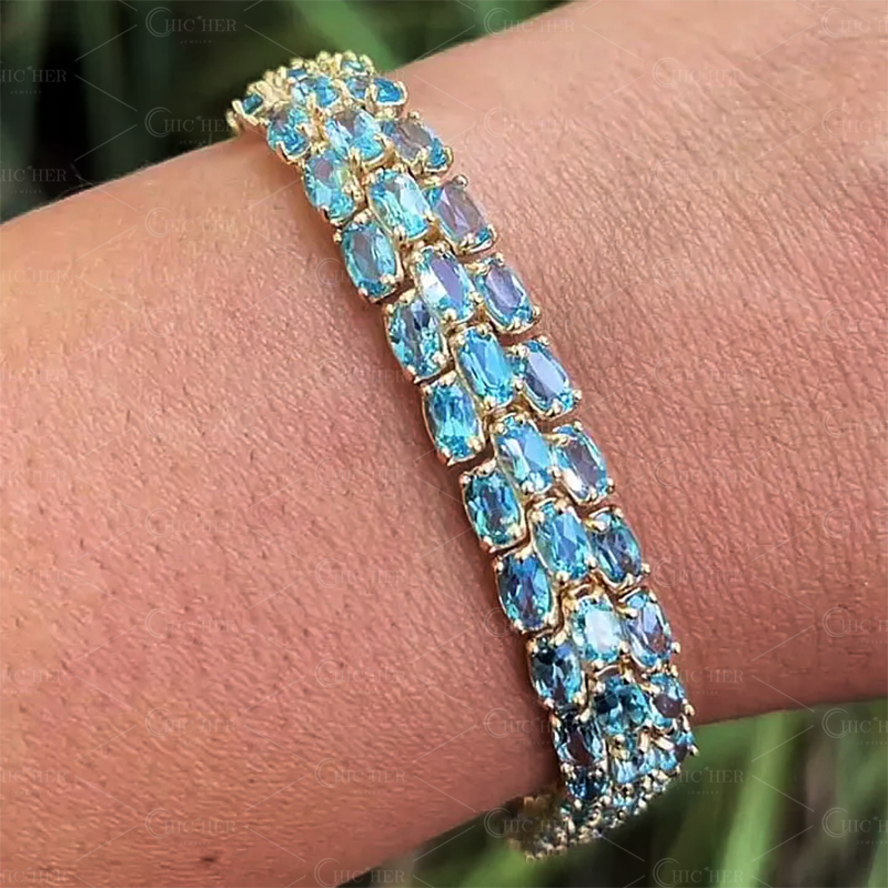 Oval Cut Aquamarine Sapphire Bracelet