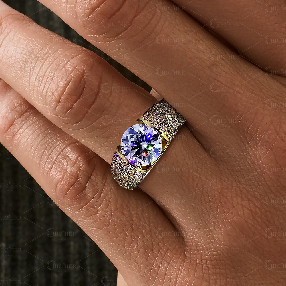 4ct Round Cut White Sapphire Men's Engagement Ring