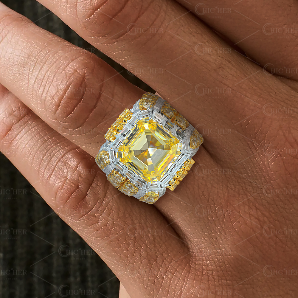 6ct Asscher Cut Yellow Sapphire Men's Engagement Ring