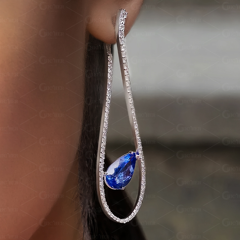 Pear Cut Blue Sapphire Drop Earrings
