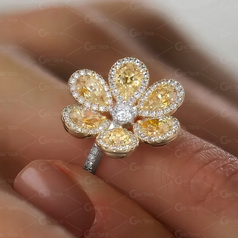 5.85ct Pear Cut Yellow Sunflower Sapphire Eternity Ring