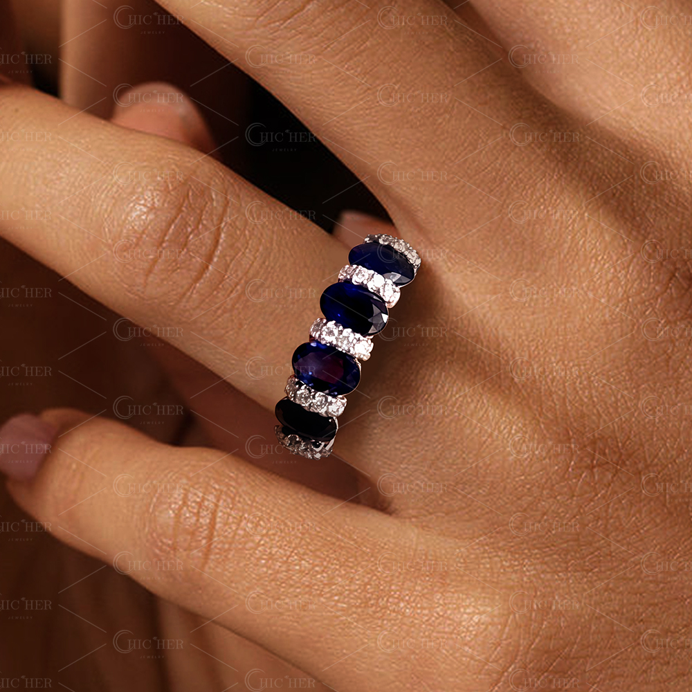 4.25ct Oval Cut Blue Sapphire Eternity Ring