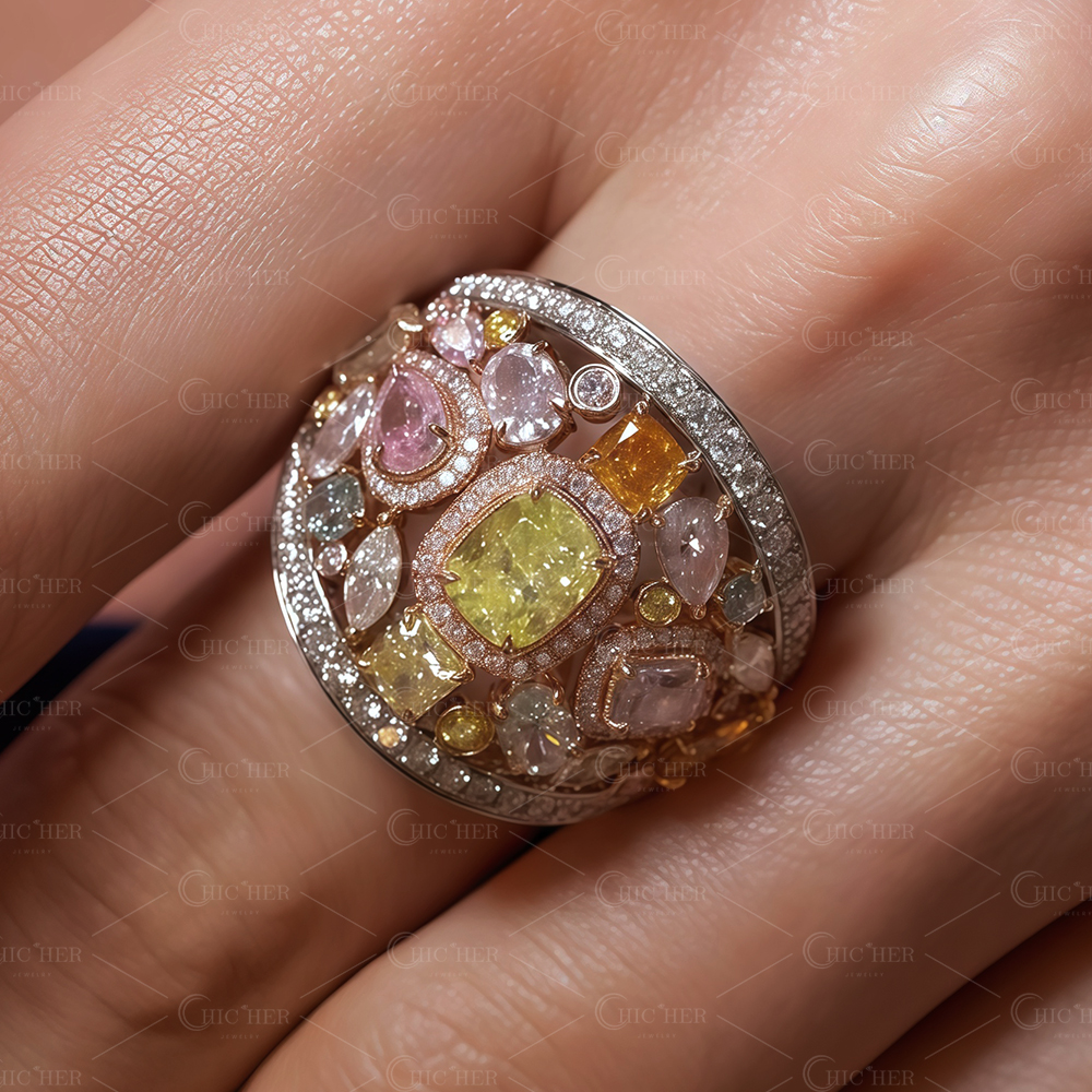 8.15ct Irregular Cut Colorful Sapphire Cocktail Ring