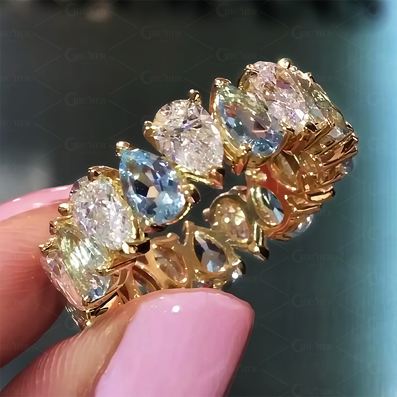 6.25ct Pear Cut Two-tone Sapphire Eternity Ring