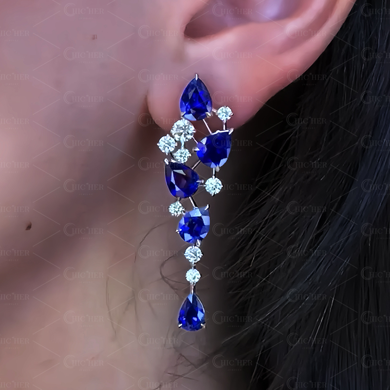 Fashion Pear Cut Blue Sapphire Dangle Earrings