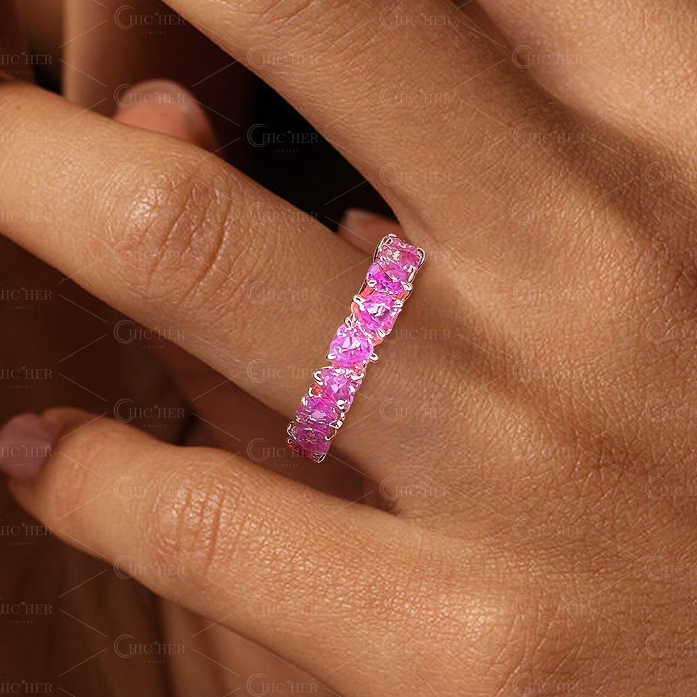 4.25ct Heart Cut Pink Sapphire Eternity Ring