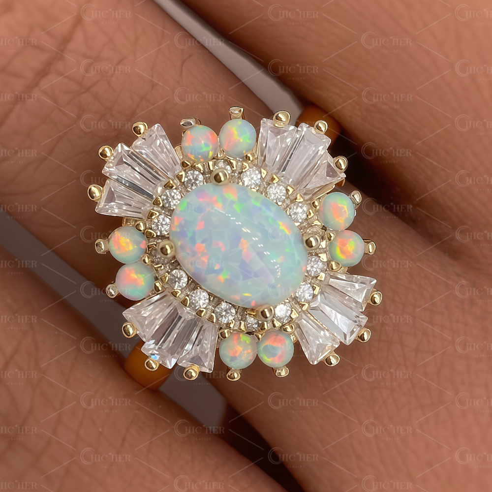 5ct Halo Oval Cut Opal Sapphire Engagement Ring