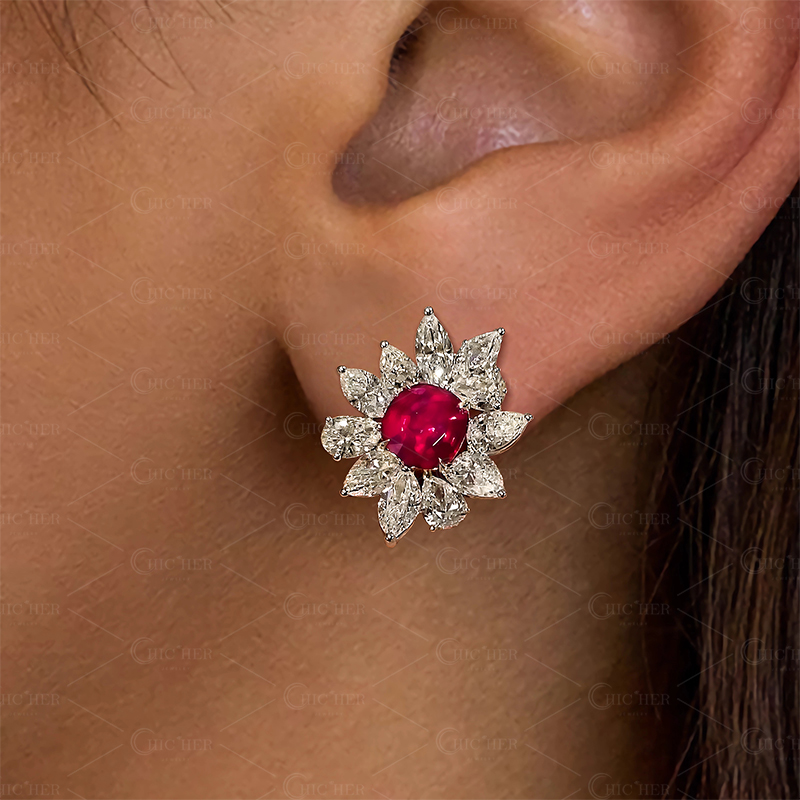 Cushion Cut Garnet Sapphire Stud Earrings