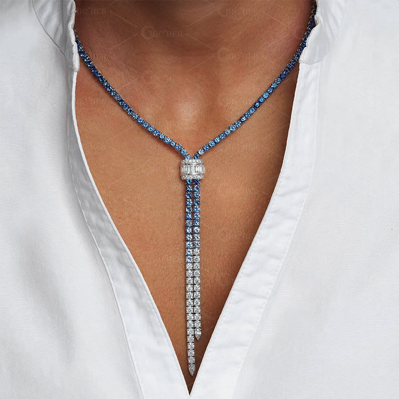 Unique Round Cut Two-tone Sapphire Necklace