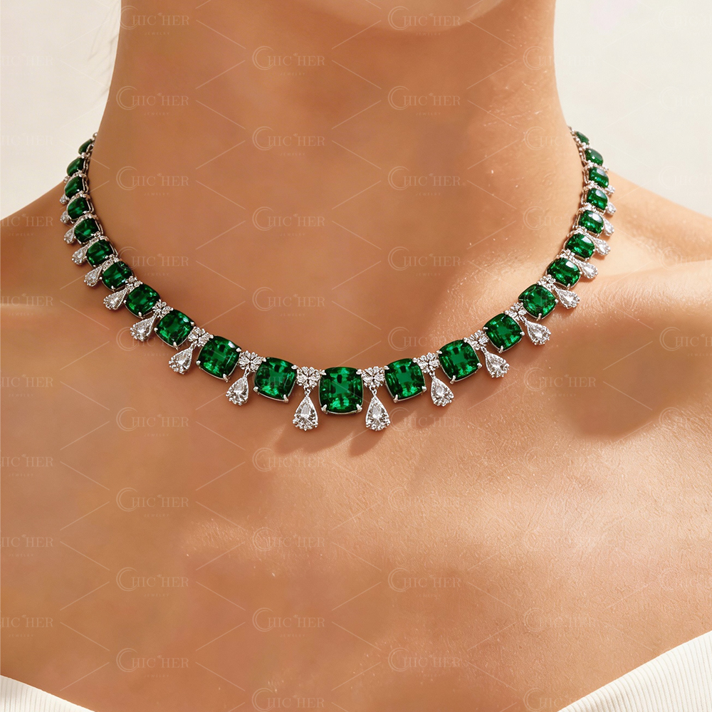 Cushion Cut Emerald Choker Necklace