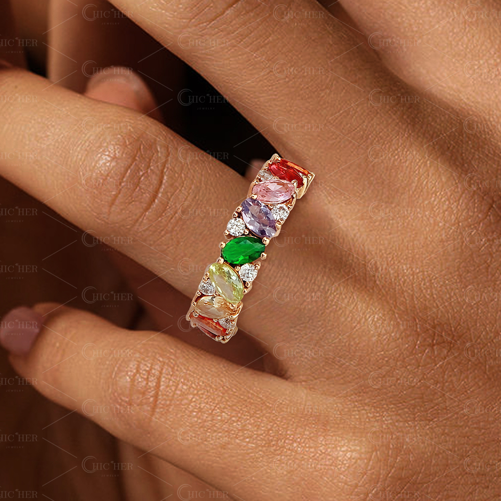 6.7ct Oval Cut Rainbow Sapphire Eternity Ring