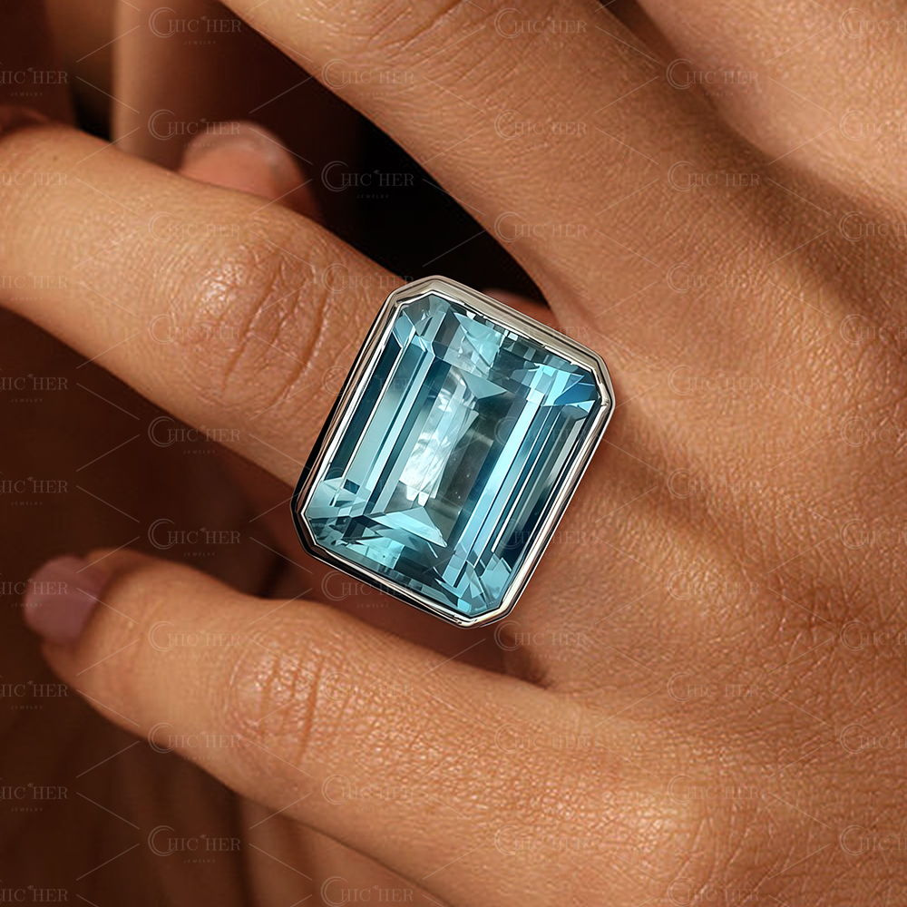 8ct Emerald Cut Aquamarine Sapphire Engagement Ring