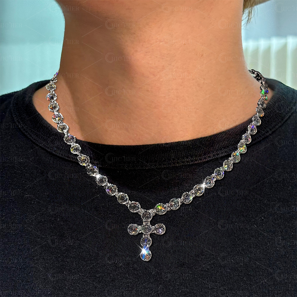 Round Cut Hip Hop Cross Necklace For Men