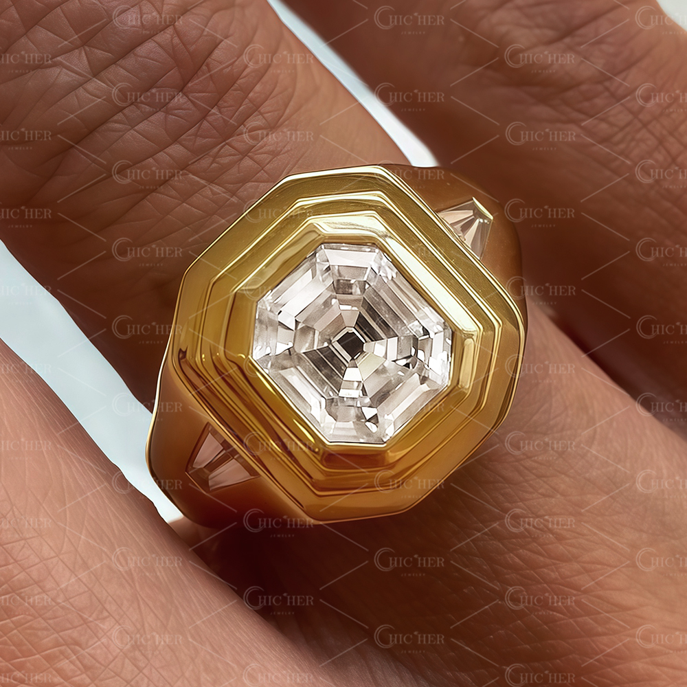 5ct Asscher Cut White Sapphire Men's Engagement Ring