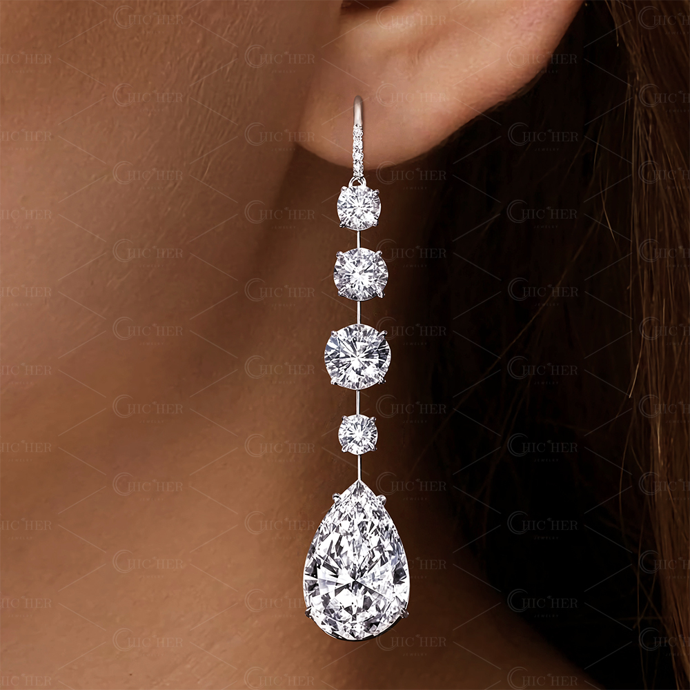 Pear Cut White Sahhire Drop Earrings