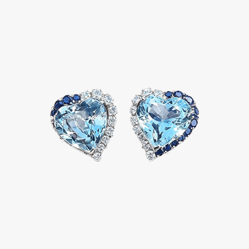 Halo Heart Cut Aquamarine Sapphire Stud Earrings