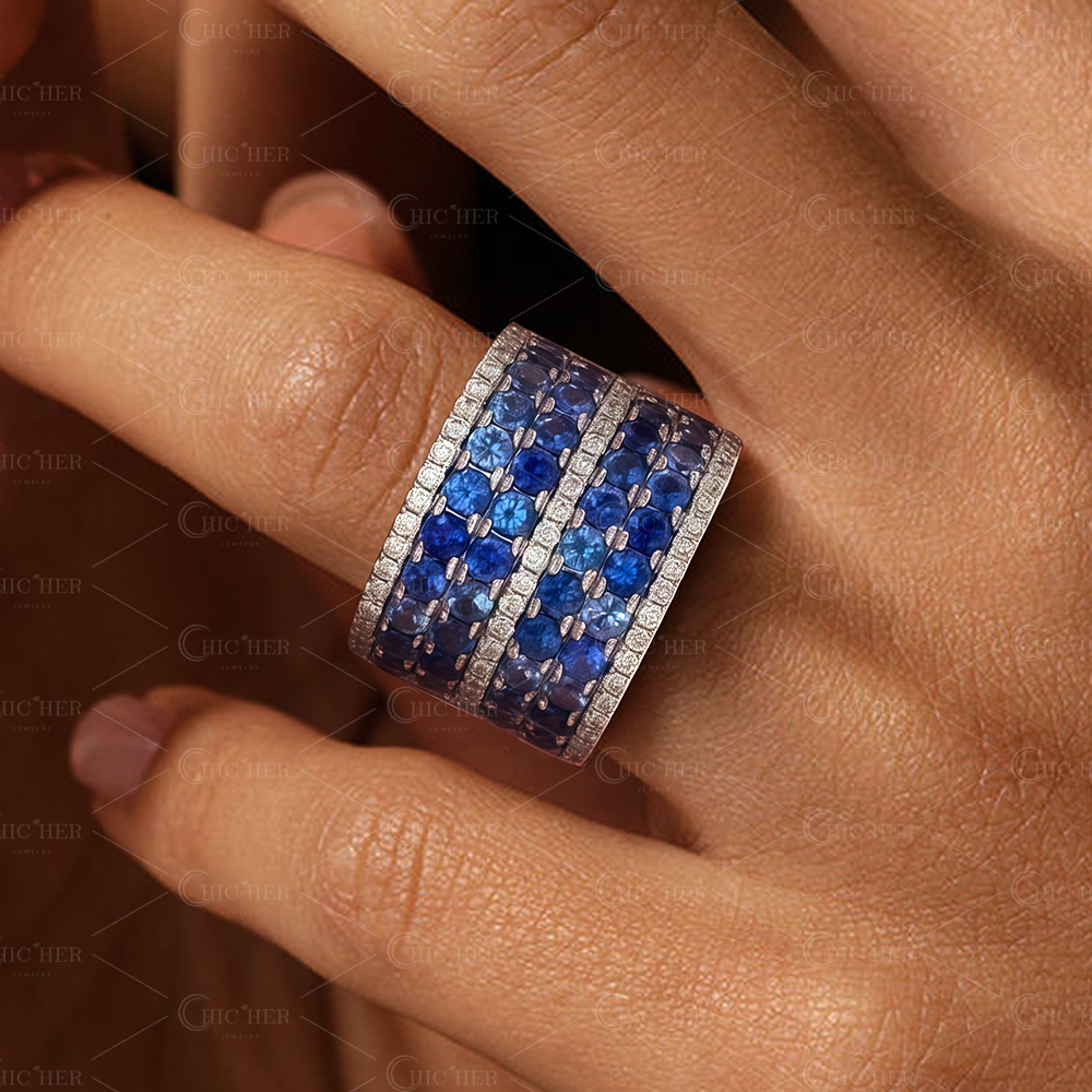 9.75ct Round Cut Blue Sapphire Eternity Ring