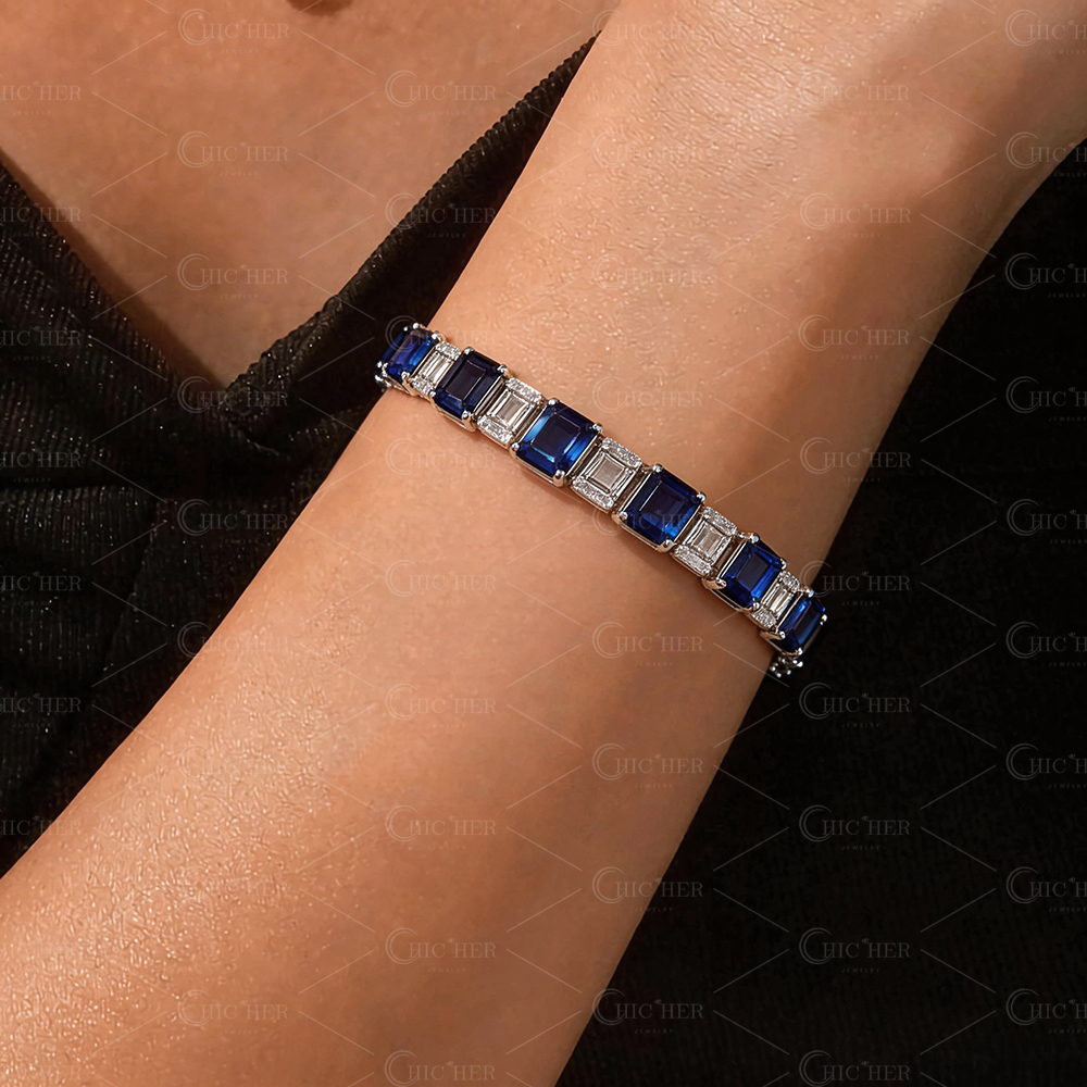 Emerald Cut White&Sapphire Bracelet