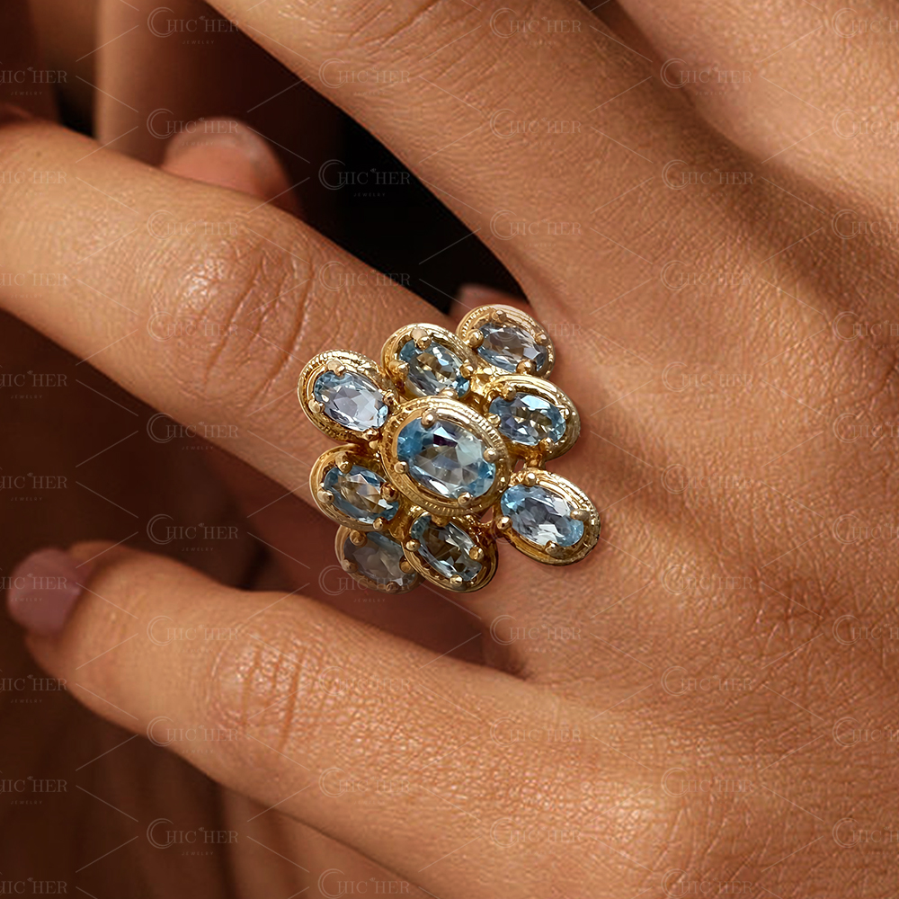 9.75ct Art Deco Aquamarine Ring In Gold