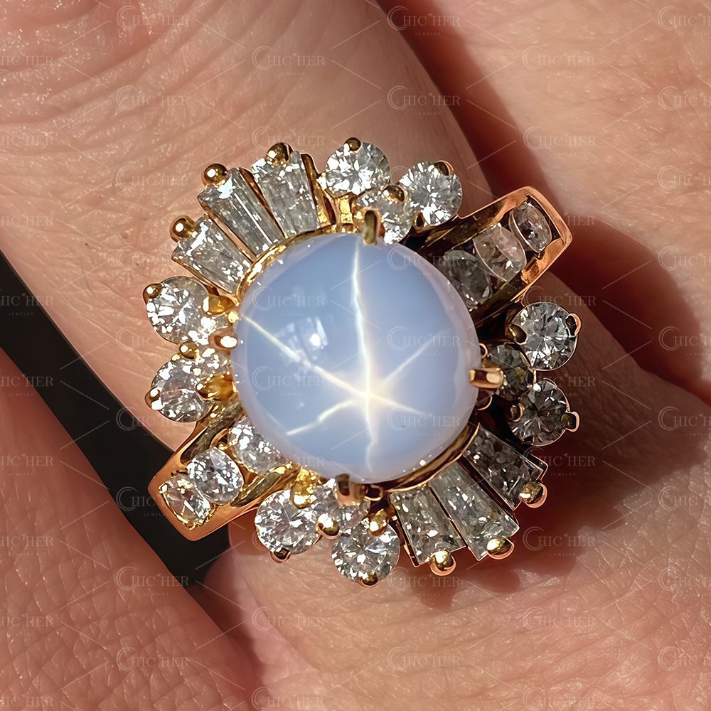 Fashion 10mm Moon Stone Ring