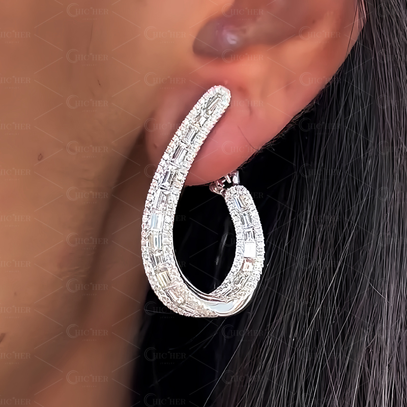 Emerald Cut White Sapphire Cuff Earrings