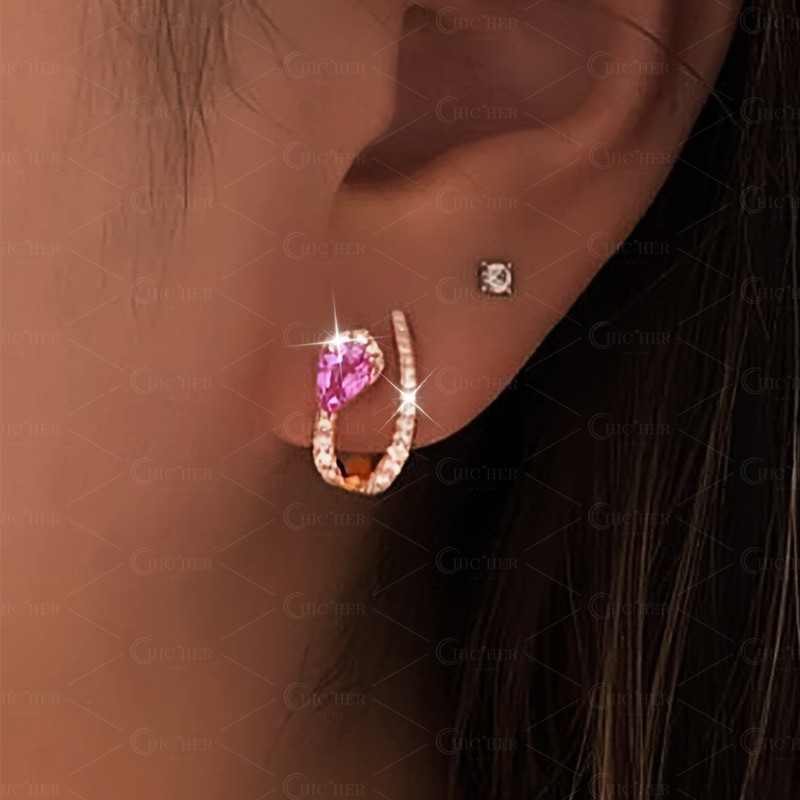 Pear Cut Pink Sapphire Cuff Earrings