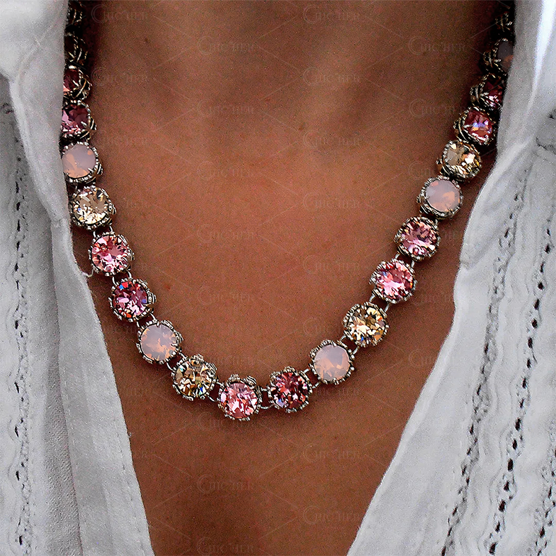 Art Deco Opal&Pink Sapphire Tennis Necklace