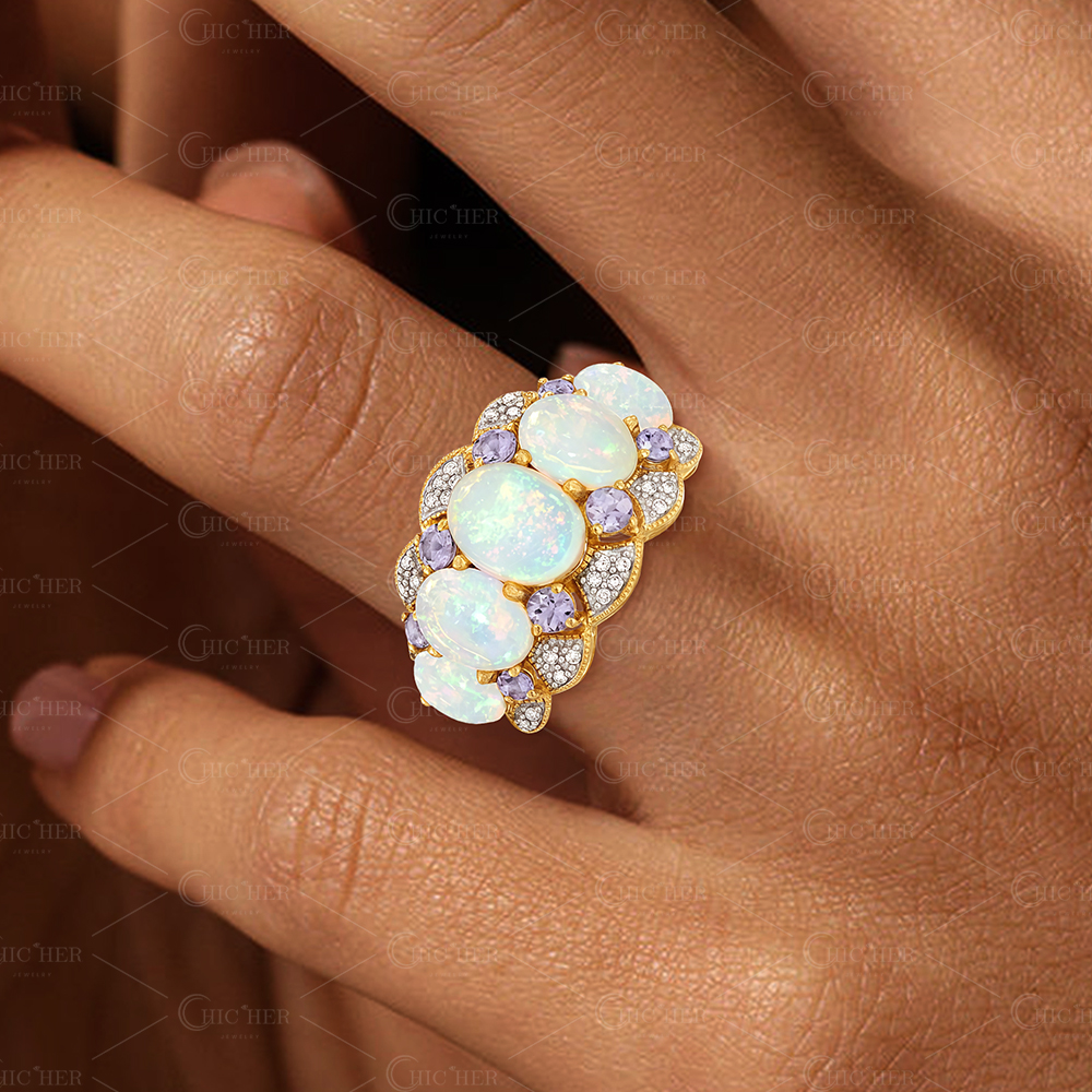 7.25ct Five Stone Oval Cut Opal Sapphire Eternity Ring