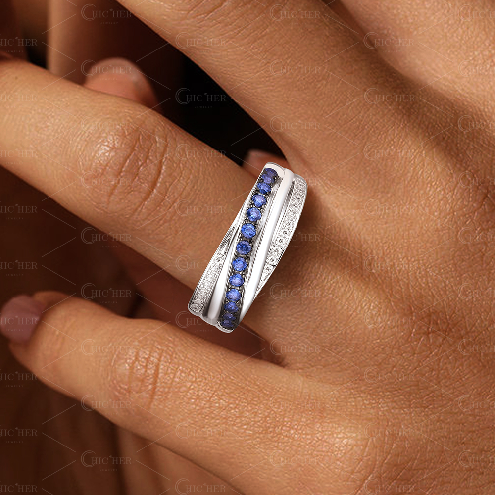 1.75ct Round Cut Blue Sapphire Eternity Ring