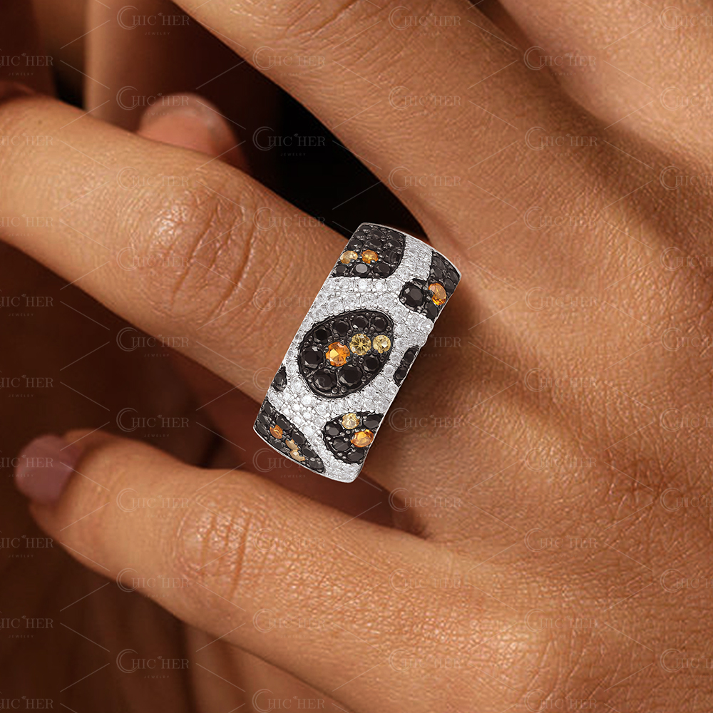 4.75ct Leopard Skin Black&White Sapphire Eternity Ring