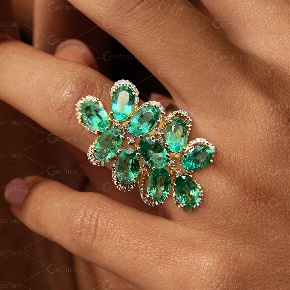 9.25ct Oval Cut Emerald Sapphire Cocktail Ring