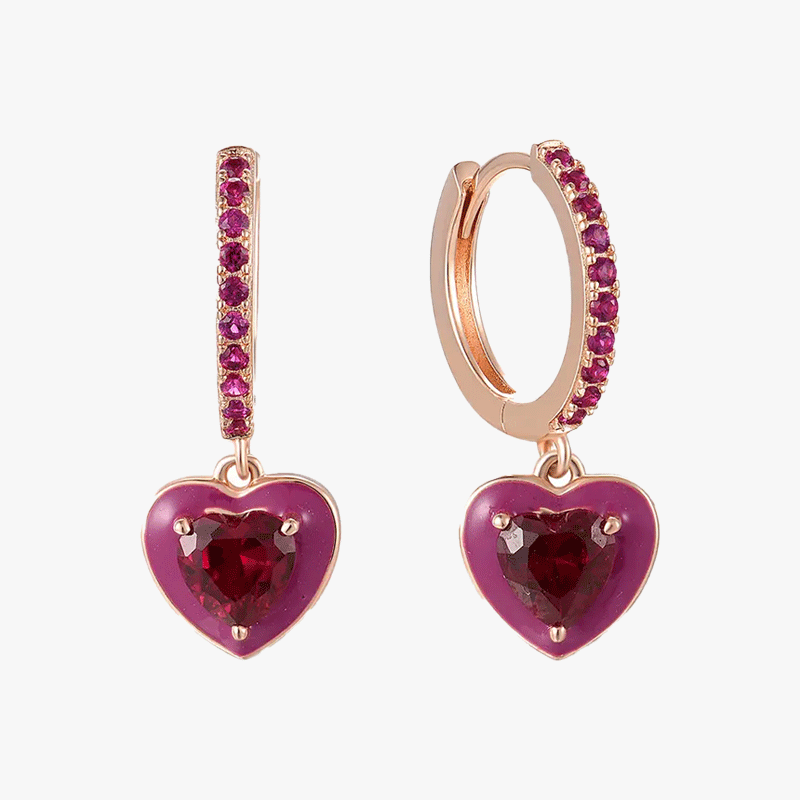Heart Cut Garnet Enamel Sapphire drop earrings