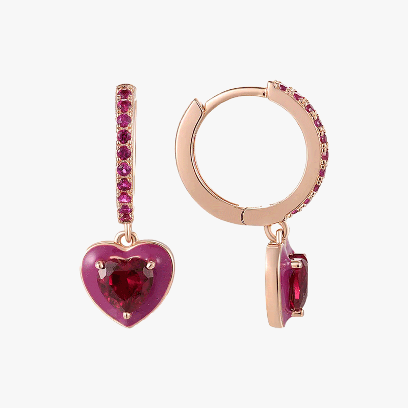 Heart Cut Garnet Enamel Sapphire drop earrings
