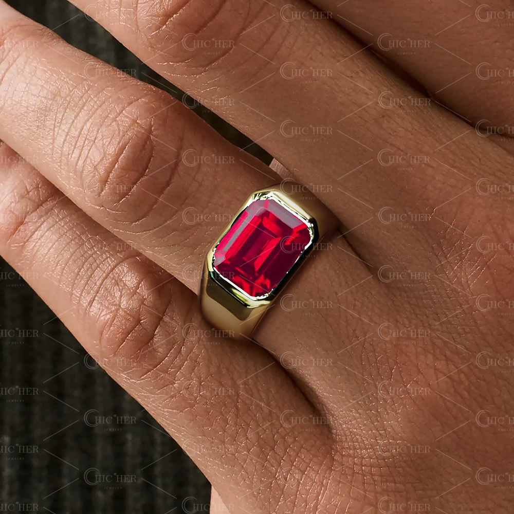 5ct Emerald Cut Garnet Sapphire Men's Ring