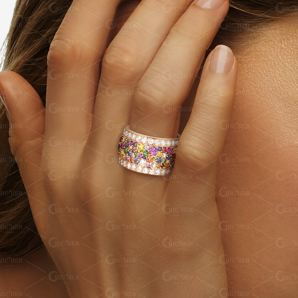 7.35ct Round Cut Rainbow Sapphire Eternity Ring
