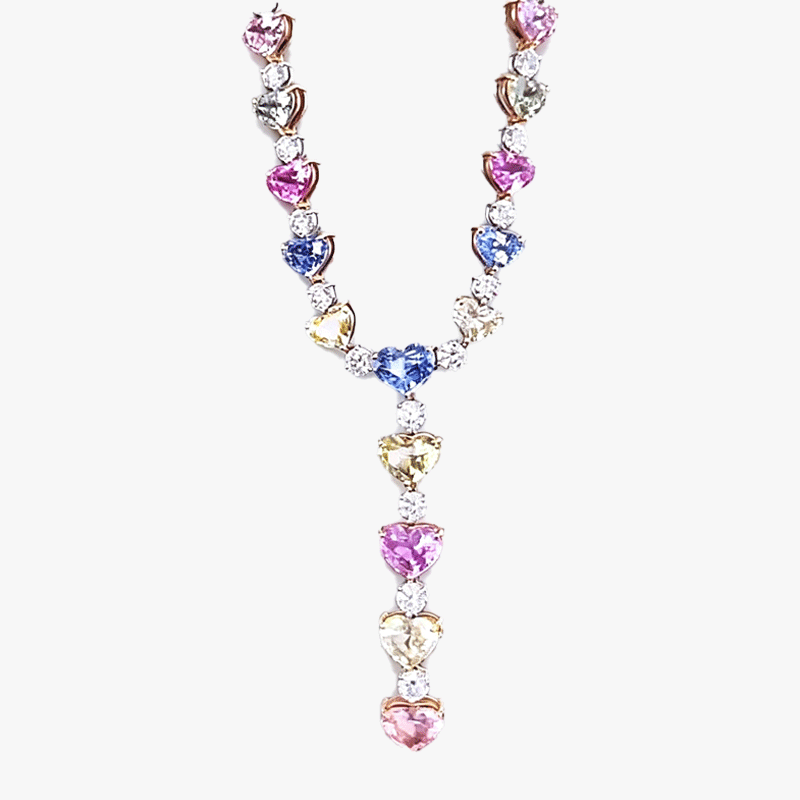 Fashion Heart Cut Rainbow Sapphire Necklace