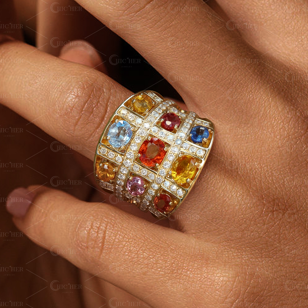 9.75ct Oval Cut Rainbow Sapphire Cocktail Rings