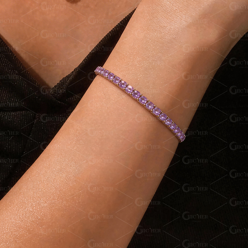 Round Cut Amethyst Sapphire Tennis Bracelet