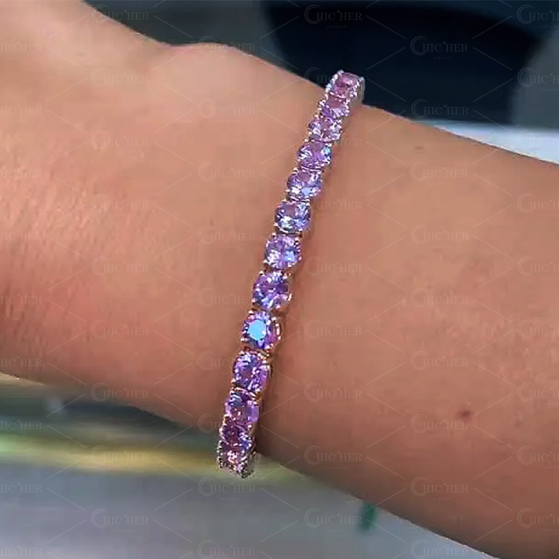 Round Cut Amethyst Sapphire Tennis Bracelet