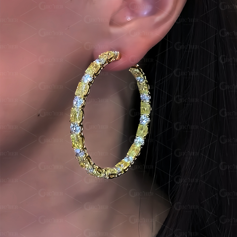 Radiant Cut Yellow Sapphire Hoop Earrings